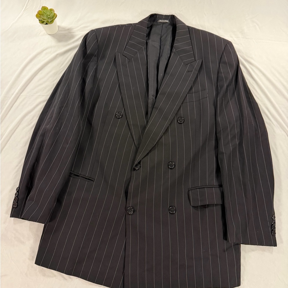 Gianfranco Ferre Studio 0001 Double Breasted Pinstripe Blazer Super 100s 46L